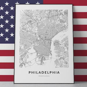Filadelfia, mapa de Filadelfia, impresión de Filadelfia, póster de Filadelfia, Filadelfia, Pensilvania, arte de Filadelfia, regalo de Filadelfia, arte