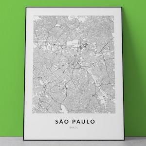 Impresión del mapa de São Paulo, póster artístico del mapa de São Paulo, Brasil, impresión del mapa de calles de la ciudad, decoración de pared para la oficina de la guardería, mapa imprimible
