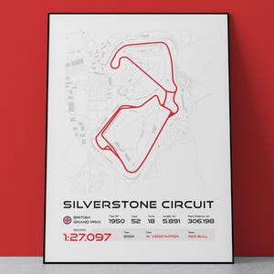 Streckenplan von Silverstone, Formel-1-Streckenplan, Motorsport-Wandbild, Geschenk für Motorsportfans
