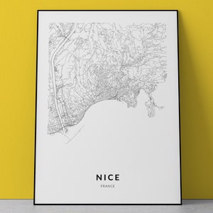 Bonito mapa, bonita impresión, bonito póster, bonito arte mural, bonita decoración, bonito mapa de la ciudad, Niza Francia, bonito regalo, bonito mapa de viaje, impresión de mapas personalizada, arte