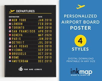 Custom Airport Departure Board Poster: Personalized Travel Inspiration (Digital Download)