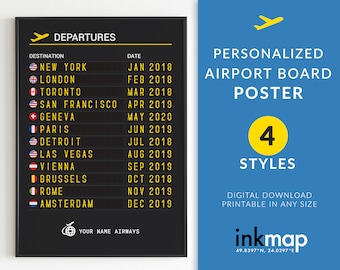 Airport Departure Board, Digital Poster, Custom Airport Board Design, Personalized Airport Board, Travel Poster, Inspiration Poster Print