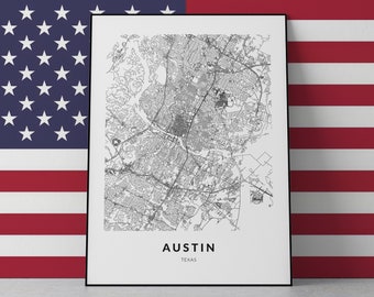 Impresión de mapa de Austin, impresión de Austin, Texas, mapa de Austin, arte de Austin, ciudad de Austin, impresión de mapa moderno, mapa de Austin, póster de Austin, mapa de Austin, Texas