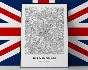 Birmingham UK Map Print: Minimalist City Poster (Digital Download)