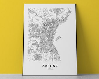 Aarhus Denmark Map Art Print: City Travel Poster (Digital Download)
