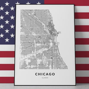 Chicago map print, Chicago poster, Chicago Illinois, Chicago wall decor, Chicago map, Chicago art, Chicago Bulls, Chicago map art, poster