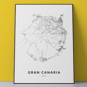 Gran Kanarische Inseln Karte Drucken, Spanien Karte, Kanarische Inseln Kunst Poster, Straßenkarte Drucken, Wanddekor, druckbare Geschenkkarte, kanarisches Geschenk