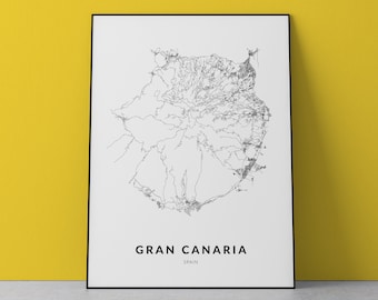 Gran Canaria Map Art Print: Canary Islands Road Map (Digital Download)