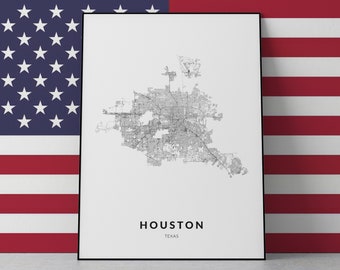 Houston Texas Map Art Print: Black and White Cityscape (Digital Download)