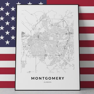 Montgomery-kaart, Montgomery-print, Montgomery-poster, Montgomery Alabama, AL-kaart, Montgomery-muurdecoratie, Alabama-kunstdruk, Alabama-poster