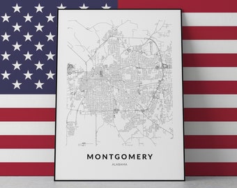 Montgomery Map, Montgomery Print, Montgomery Poster, Montgomery Alabama, AL map, Montgomery Wall Decor, Alabama Art Print, Alabama Poster