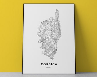 Corsica Map Art Print: France Road Map (Digital Download)