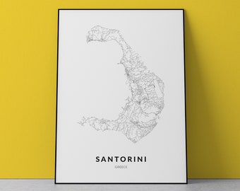 Santorini Greece Map Art Print: Minimalist Travel Poster (Digital Download)