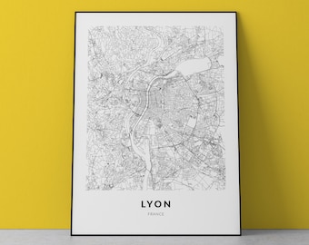 Lyon City Map Art Print: Minimalist Black & White (Digital Download)