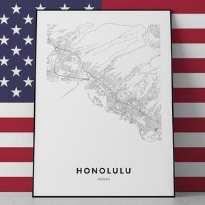 Honolulu Map Art Print: Hawaii City Poster (Digital Download)