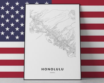 Honolulu Karte, Honolulu Druck, Honolulu Poster, Honolulu Hawaii, Honolulu benutzerdefinierte Posterdruck, Hawaii Dekor, Hawaii Kunstdruck, Wand-Kunst-Dekor