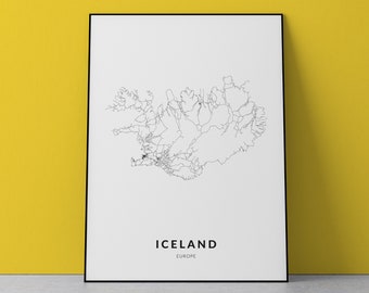 Iceland Map Print: Minimalist Travel Poster, Home Office Decor (Digital Download)