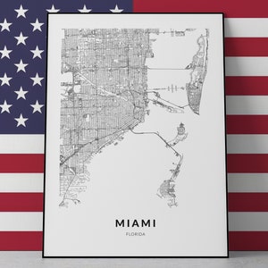 Kaart Miami, Miami Print, Miami Art, Miami Poster, Miami Wall Art, Miami cadeau, reisposter, kaart van Florida, aangepaste stadskaart, kaart van de VS, decor