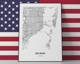 Miami Map, Miami Print, Miami Art, Miami Poster, Miami Wall Art, Miami gift, Travel Poster, Florida map, Custom city map, USA map, Decor