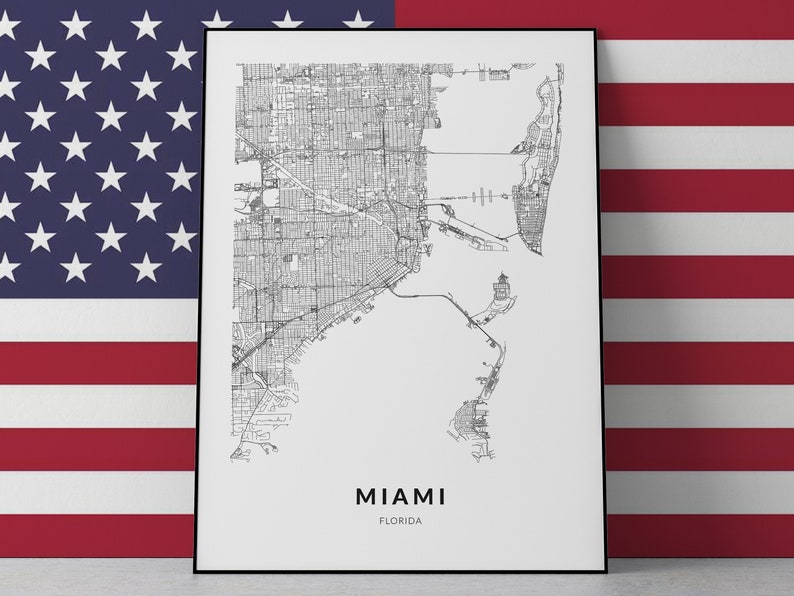 Miami Map Miami Print Miami Art Miami Poster Miami Wall Etsy