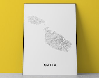 Malta Map Art Print: Valletta, Gozo, Comino (Digital Download)