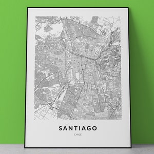 Santiago map print, Santiago Poster, Santiago Chile, Santiago wall decor, Santiago Gift, Chile map, Santiago travel, Santiago art, Poster