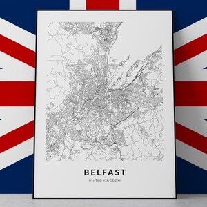 Mapa de Belfast, Belfast, Irlanda, póster de Belfast, impresión de Belfast, Belfast, Reino Unido, mapa de la ciudad de Belfast, impresión de mapa de la ciudad, decoración de pared, arte de Belfast, arte de regalo