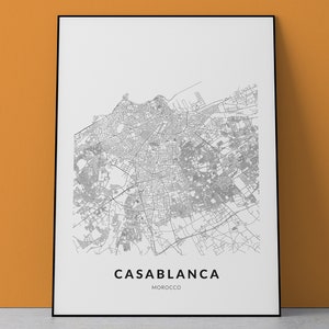 Carte de Casablanca, Impression de Casablanca, Poster de Casablanca, Casablanca Maroc, Art de Casablanca, Cadeau du Maroc, Art mural Maroc, Impression de carte de la ville
