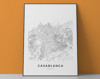 Impresión artística del mapa de Casablanca: Paisaje urbano de Marruecos (descarga digital)