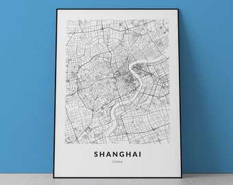 Shanghai Map Art Print: Modern City Wall Decor (Digital Download)