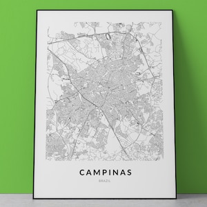 Campinas Stadt Karte, Brasilien, digitaler Download Poster, Wand Kunst Dekor, Kunstwerk, druckbare personalisierte Geschenke, Designs, Brasilien Kunst, Kartendruck