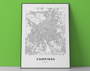 Campinas Brazil Map Art Print: Cityscape Wall Decor (Digital Download)