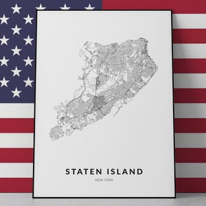 Kaart Staten Island, Staten Island Print, Staten Island New York, Staten Island poster, New York poster, New York kaart afdrukken, kunst aan de muur New York