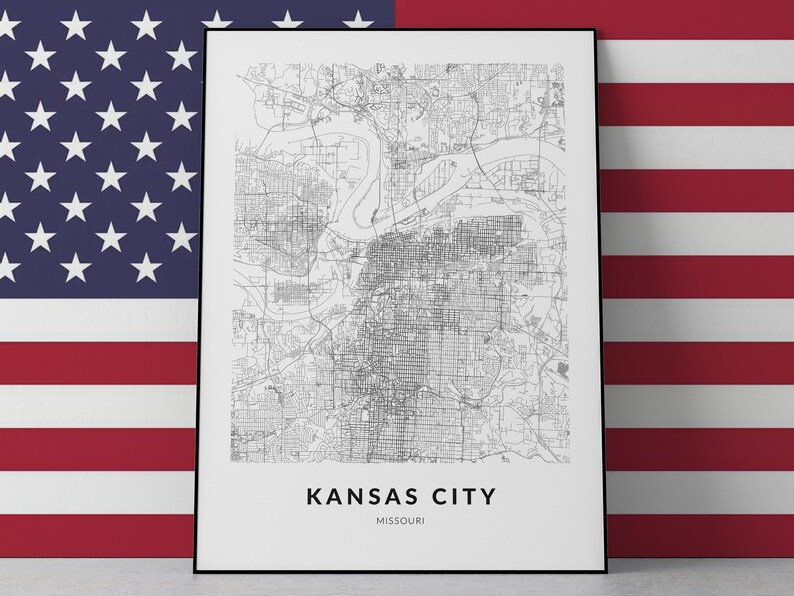 Kansas City map print, Kansas City poster, Kansas City wall art, Kansas City Missouri, Kansas City custom print, Kansas City city map art image 1