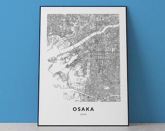 Osaka Japan Map Art Print: Minimalist City Wall Decor (Digital Download)