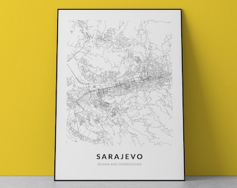 Sarajevo Map Art Print: Bosnia and Herzegovina Cityscape (Digital Download)