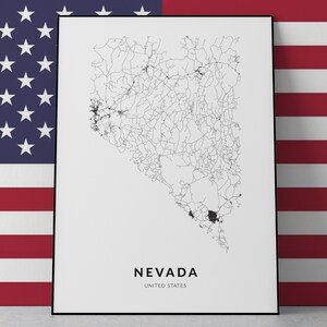 Stampa della mappa stradale del Nevada, stampa della mappa stradale dello stato, NV USA, mappa degli Stati Uniti, poster artistico, mappa stampabile, stampa della mappa stradale, arte degli Stati Uniti, stampa di poster artistici