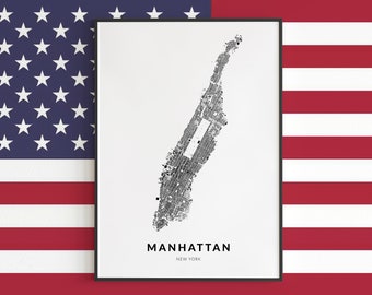 Manhattan Map Art Print: New York City Decor (Digital Download)