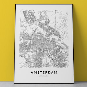Amsterdam Map, Minimalist Map, Amsterdam Print, Amsterdam Poster, Amsterdam Art, Modern Map Print, Map of Amsterdam, Amsterdam City Map Art