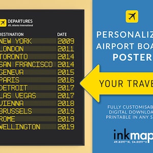 Custom Airport Departure Board Poster: Personalized Travel Print (Digital Download)