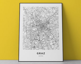 Graz Austria Map Art Print: Cityscape Home Decor (Digital Download)