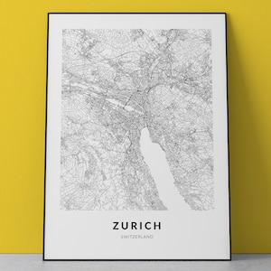 Zurich City Map Art Print: Switzerland Home Decor (Digital Download)