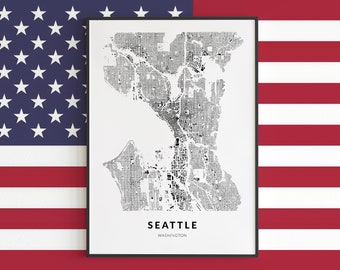 Seattle map, Seattle Buildings map print, Washington poster, Seattle map print, Seattle Art, Seattle WA, Seattle decor, Wall art, Home decor