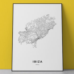 Ibiza Spain Map Print, Eivissa Balearic España Map Art, Office Decor, Printable Map, Road Map Poster, Spain map, Personalized gift print