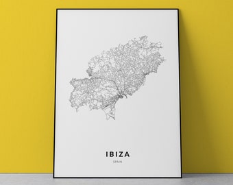 Ibiza Spain Map Art Print: Eivissa Road Map (Digital Download)