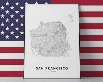 Kaartkunstdruk San Francisco: aangepaste stadsmuurdecoratie (digitale download)