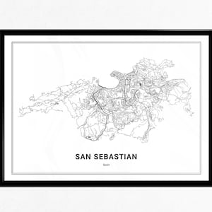 San Sebastián Spanien Karte Druck, Karte Kunst Poster, San Sebastián Donostia, Stadt Straßenkarte Druck, Kinderzimmer Wand Bürodekor, druckbare Karte
