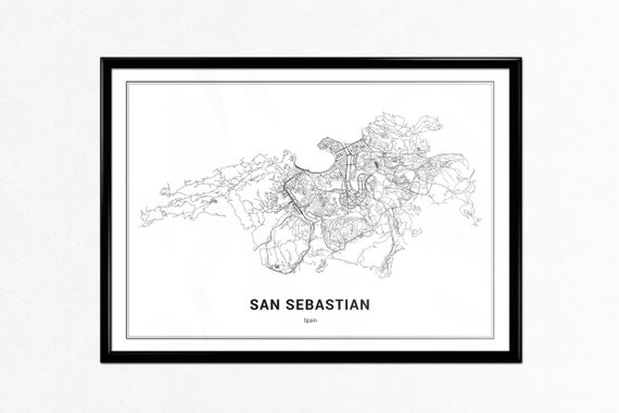 San Sebastian Spain Map Print Map Art Poster San Sebastián | Etsy