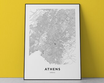 Athens Greece Map Art Print: Cityscape Poster (Digital Download)
