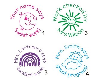Custom Stamps,Teacher Stamps,Personalized Teacher Stamp,Custom Pre-inked Stamps,Teacher Gift,Book Stamp,Sun,Moon,Sweet Work,Work Check By